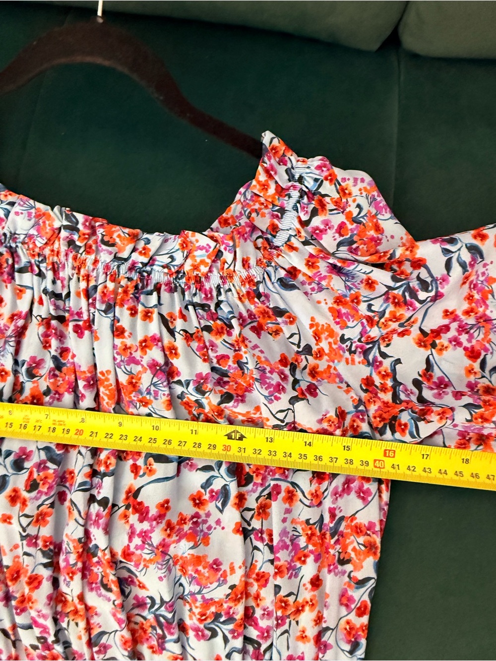 Saloni 100% Silk Floral Print Off The Shoulder Midi Dress Light Blue US 6 UK 10 - Picture 11 of 12